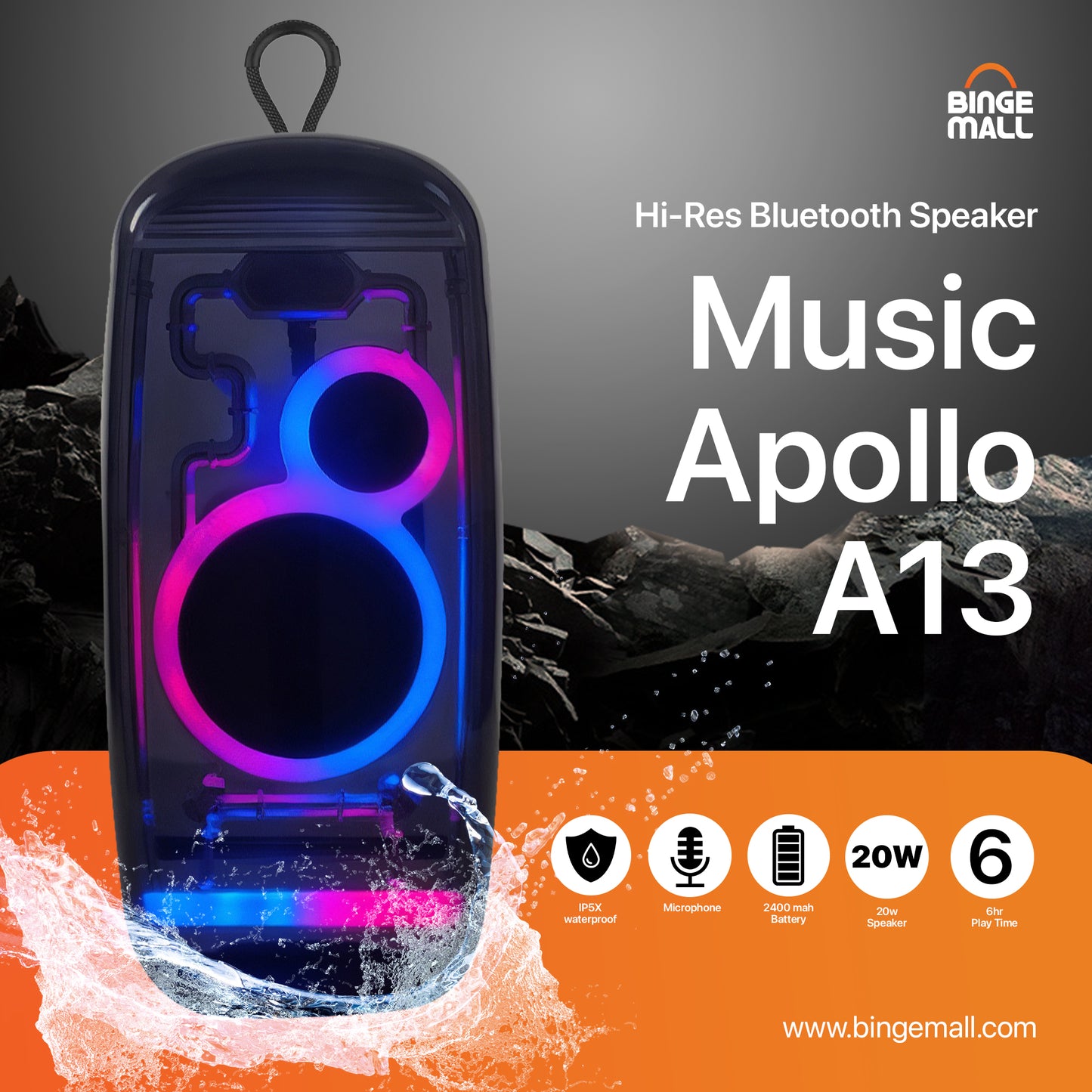 Music Apollo A13 20W Transparent RGB Bluetooth Speaker
